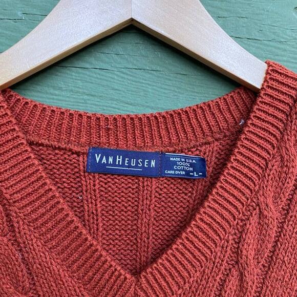 Vintage Cable Knit Vest Sienna Orange Made in USA - Picture 4 of 7